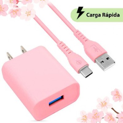 CARGA RÁPIDA: CARGADOR USB V3.0 + CABLE USB TIPO &quot;C&quot;. EDICIÓN ESPECIAL &quot;PINK&quot;, Brobotix